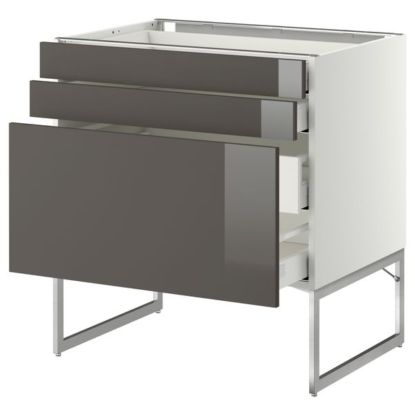 Напольный шкаф 3 фронтальных панели, 2 нижних, 2 средних ящика МЕТОД / МАКСИМЕРА, белый, Рингульт серый - схема-чертеж с размерами