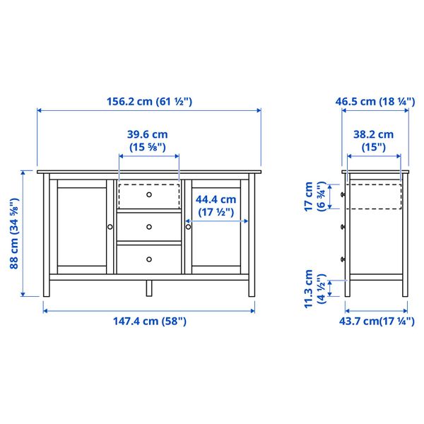 Сервант, светло-коричневый 157x88 см IKEA HEMNES ХЕМНЭС 303.883.68 - схема-чертеж с размерами