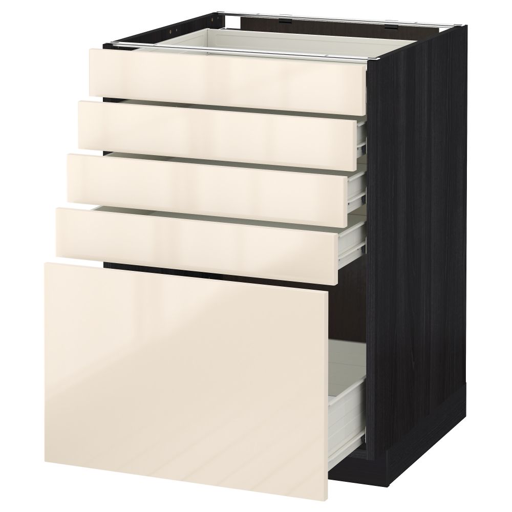Напольный шкаф с 5 ящиками МЕТОД / ФОРВАРА, черный, Рингульт кремовый - схема-чертеж с размерами