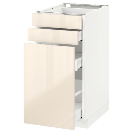 Напольный шкаф с выдвижными модулями, 2 фронтальные панели МЕТОД / МАКСИМЕРА, белый, Рингульт кремовый