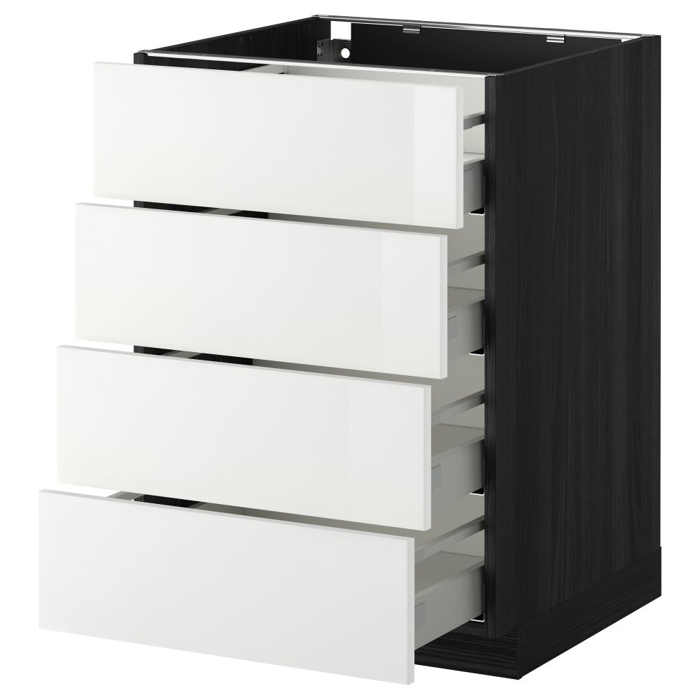 Напольный шкаф 4 фронтальных панели, 4 ящика МЕТОД / МАКСИМЕРА, черный, Рингульт белый - схема-чертеж с размерами