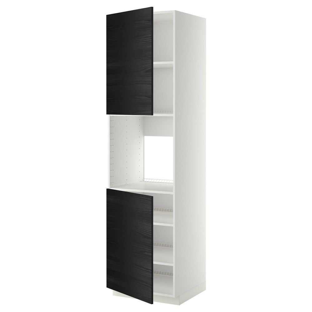 Высокий шкаф для духовки/2дверцы/полки, белый, Тингсрид черный 60x60x220 см IKEA МЕТОД 392.333.72 - схема-чертеж с размерами