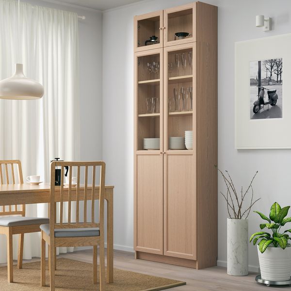 Стеллаж с верхними полками, дверьми, 80x30x237 см, дубовый шпон, беленый IKEA BILLY БИЛЛИ 992.873.43 - фото 3