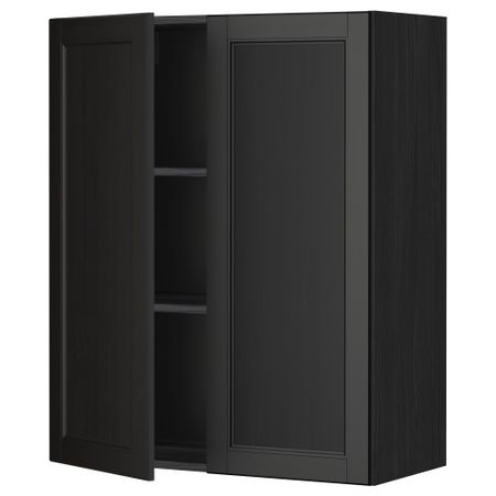 Навесной шкаф с полками, 2 дверцы МЕТОД, черный, Лаксарби черно-коричневый