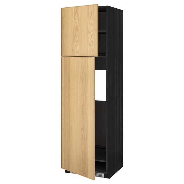 Высокий шкаф для холодильника, 2 дверцы МЕТОД, черный, Экестад дуб - схема-чертеж с размерами
