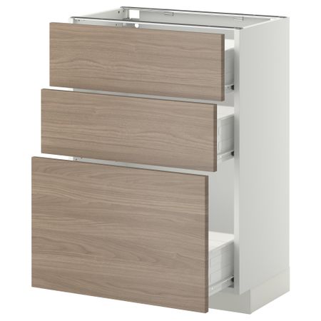 Напольный шкаф с 3 ящиками МЕТОД / ФОРВАРА, белый, Брокхульт светло-серый