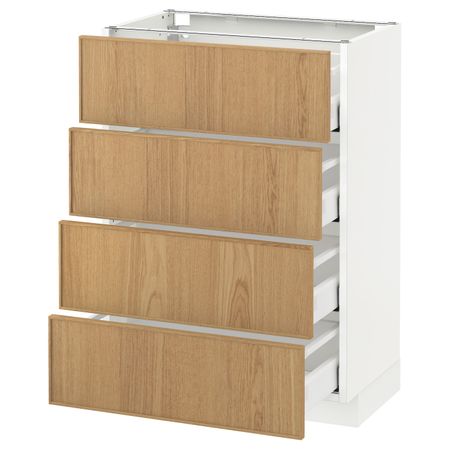 Напольный шкаф 4 фронтальных панели, 4 ящика, белый/Экестад дуб 60x37 см IKEA METOD МЕТОД / MAXIMERA МАКСИМЕРА 292.355.31
