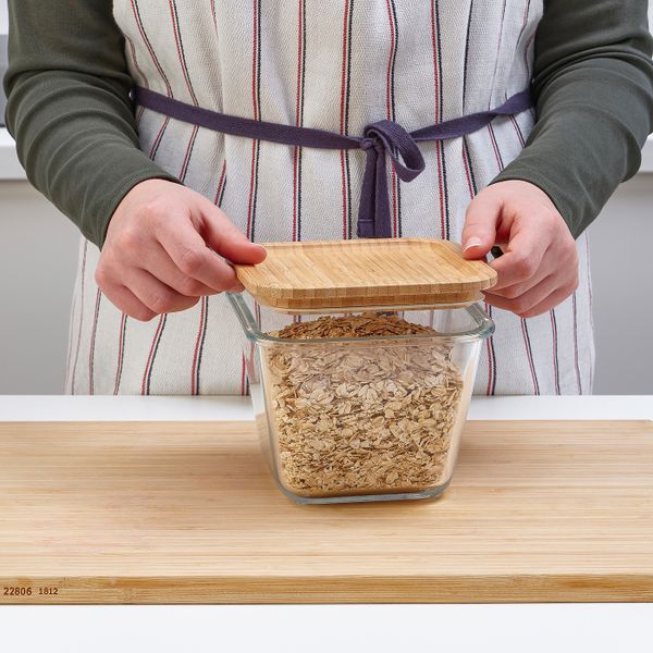 Контейнер для продуктов с крышкой, четырехугольной формы стекло/бамбук 1.2 л IKEA IKEA 365+ ИКЕА/365+ 892.691.13 - фото 1