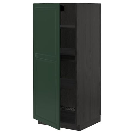Высокий шкаф с полками, черный/Будбин темно-зеленый 60x60x140 см IKEA МЕТОД 593.147.20