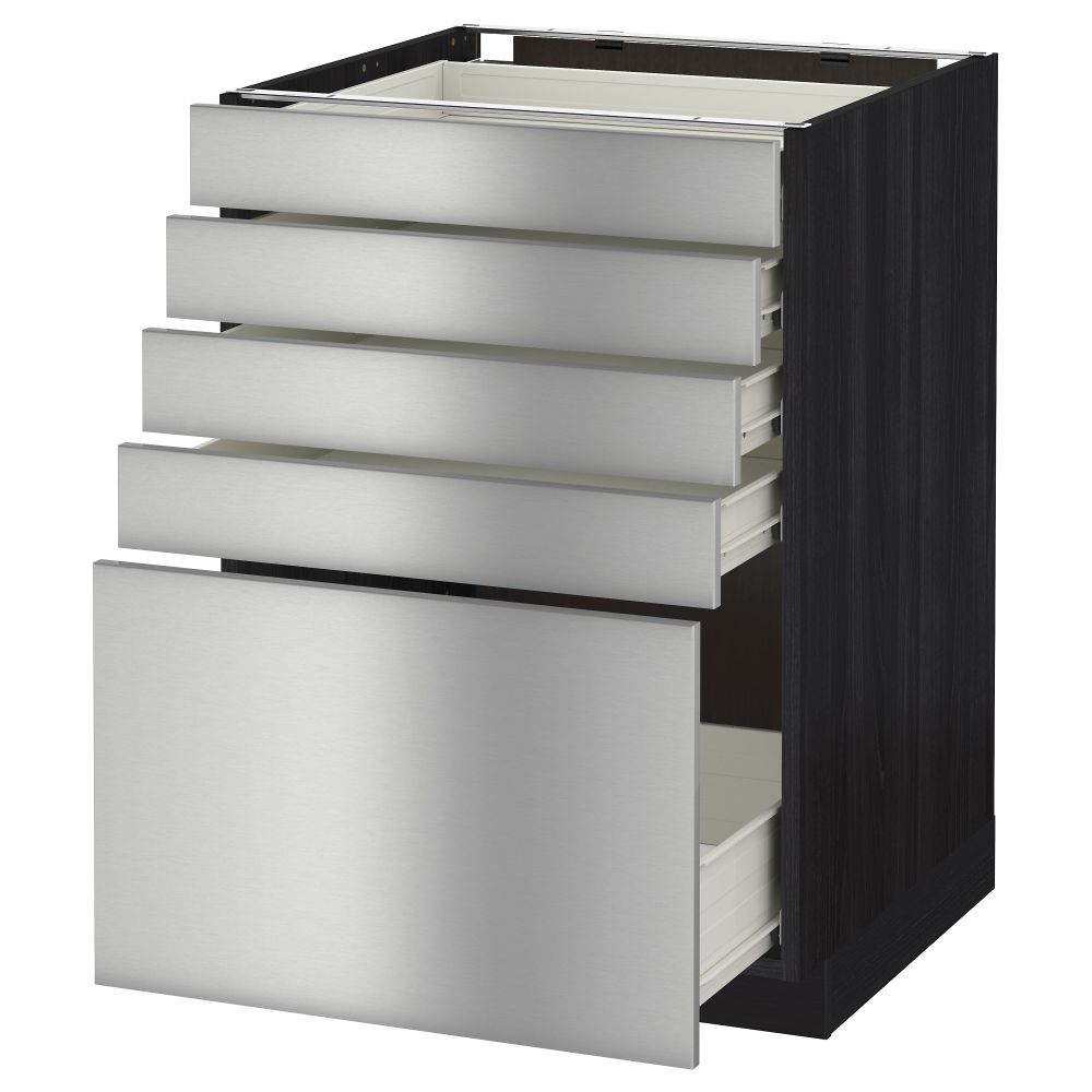 Напольный шкаф с 5 ящиками МЕТОД / ФОРВАРА, черный, Гревста нержавеющ сталь - схема-чертеж с размерами