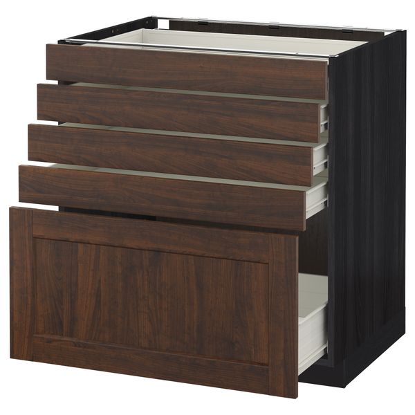 Напольный шкаф с 5 ящиками МЕТОД / ФОРВАРА, черный, Эдсерум коричневый - схема-чертеж с размерами