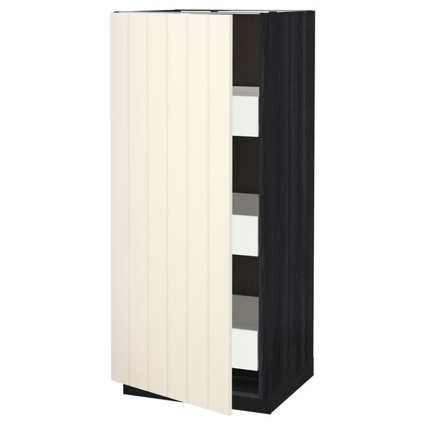 Высокий шкаф с ящиками МЕТОД / ФОРВАРА, черный, Хитарп белый с оттенком (60x60x140 см) - схема-чертеж с размерами