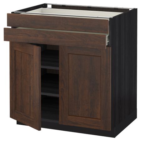 Напольный шкаф, 2 дверцы, 2 ящика МЕТОД / ФОРВАРА, черный, Эдсерум коричневый (80x60 см)