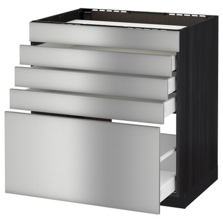 Напольный шкаф для варочной панели, 5 фасадов, 4 ящиков МЕТОД / МАКСИМЕРА, черный, Гревста нержавеющ сталь