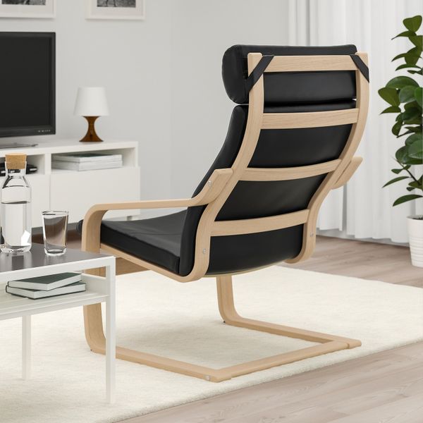 Кресло, дубовый шпон, беленый, Смидиг черный IKEA ПОЭНГ 392.817.11 - фото 3