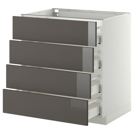 Напольный шкаф 4 фронтальных панели, 4 ящика МЕТОД / МАКСИМЕРА, белый, Рингульт серый