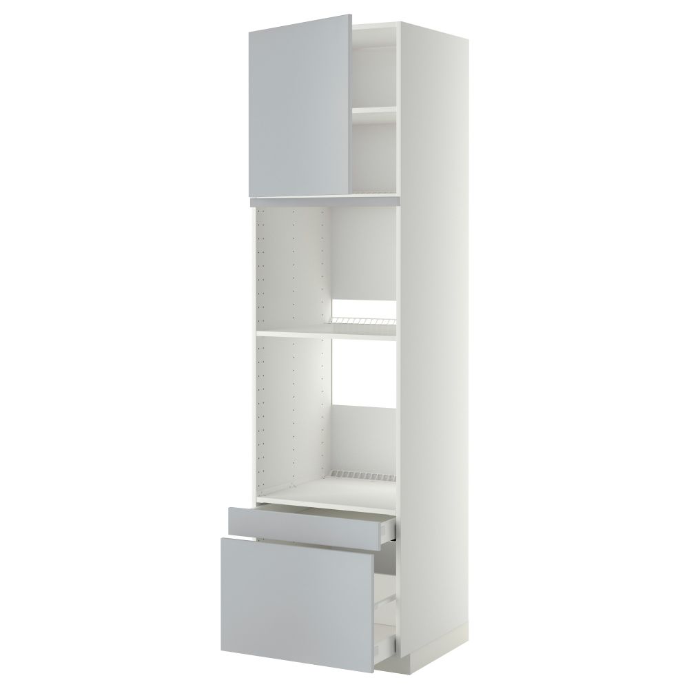 Высокий шкаф для духовки комбинированный, духовка + дверца, 2 ящика МЕТОД / МАКСИМЕРА, белый, Веддинге серый - фото 1