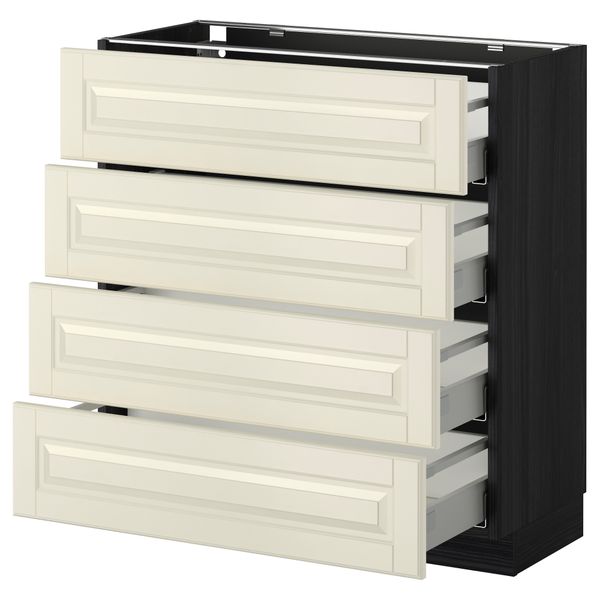 Напольный шкаф 4 фронтальных панели, 4 ящика МЕТОД / МАКСИМЕРА, черный, Будбин белый с оттенком - схема-чертеж с размерами