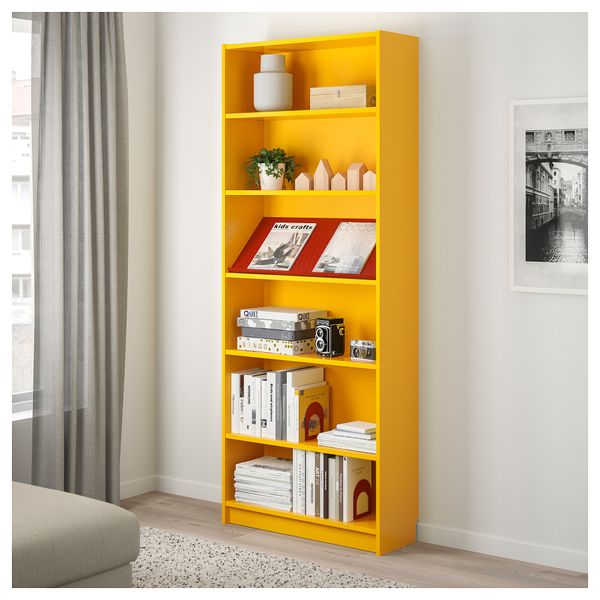 Стеллаж с наклонной полкой БИЛЛИ / БОТТНА, желтый, красный (80x28x202 см) - фото 2