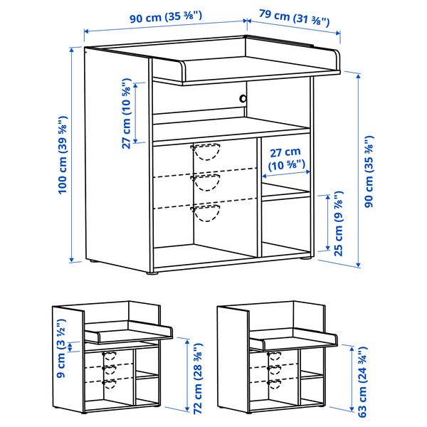 Пеленальный, письменный стол, белый IKEA SMÅSTAD СМОСТАД 404.626.21 - схема-чертеж с размерами
