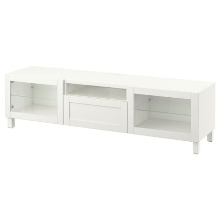 Тумба под ТВ, белый/ХАНВИКЕН/СТУББАРП белый прозрачное стекло 180x42x48 см IKEA BESTÅ БЕСТО 493.989.37