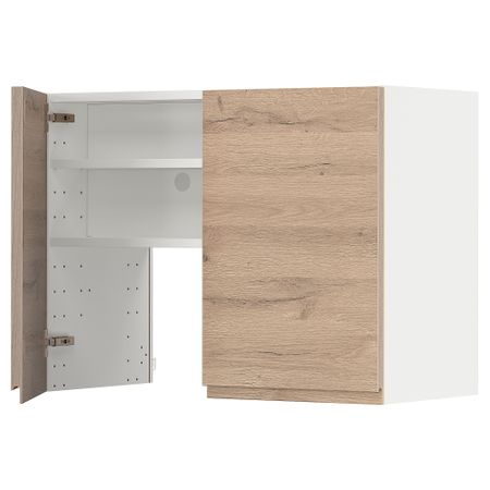 Навесной шкаф для вытяжки, полка, дверь, 80x60 см, белый, Voxtorp под дуб IKEA METOD МЕТОД 095.044.16
