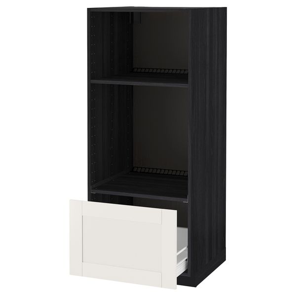 Высокий шкаф с ящиком для духовки/СВЧ МЕТОД / ФОРВАРА, черный, Сэведаль белый (60x60x140 см) - схема-чертеж с размерами