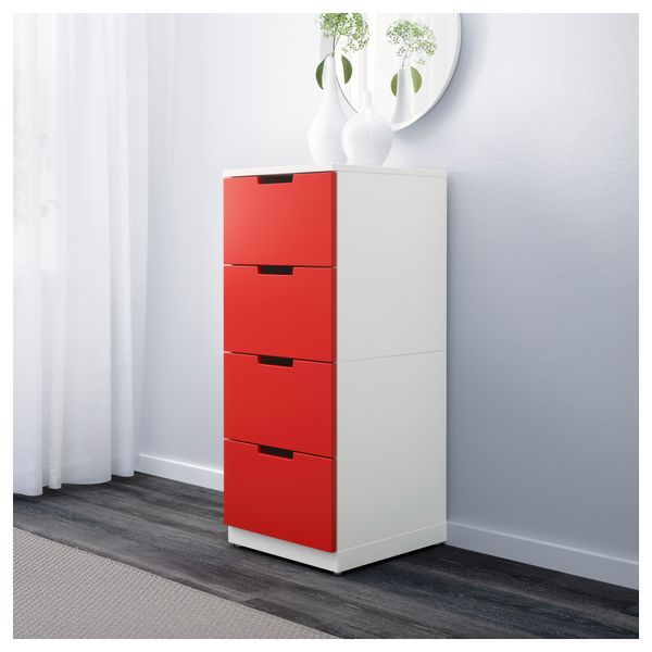 Комод с 4 ящиками НОРДЛИ, красный, белый (40x97 см) - фото 2