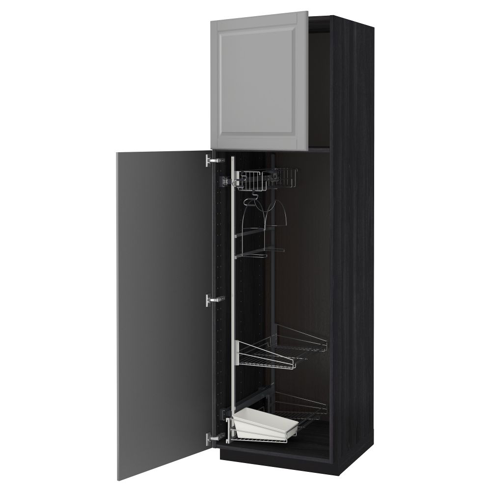 Высокий шкаф с отделением для аксессуаров, для уборки МЕТОД, черный, Будбин серый - схема-чертеж с размерами