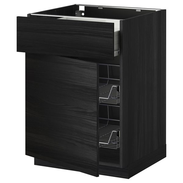 Напольный шкаф с проволочной корзиной, ящиком, дверью МЕТОД / ФОРВАРА, черный, Тингсрид черный - схема-чертеж с размерами
