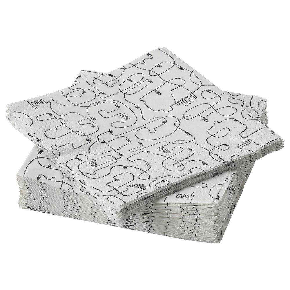 Салфетка бумажная, с рисунком/черный-белый 24x24 см IKEA VÅRFEST ВОРФЕСТ 405.159.50 - фото 1