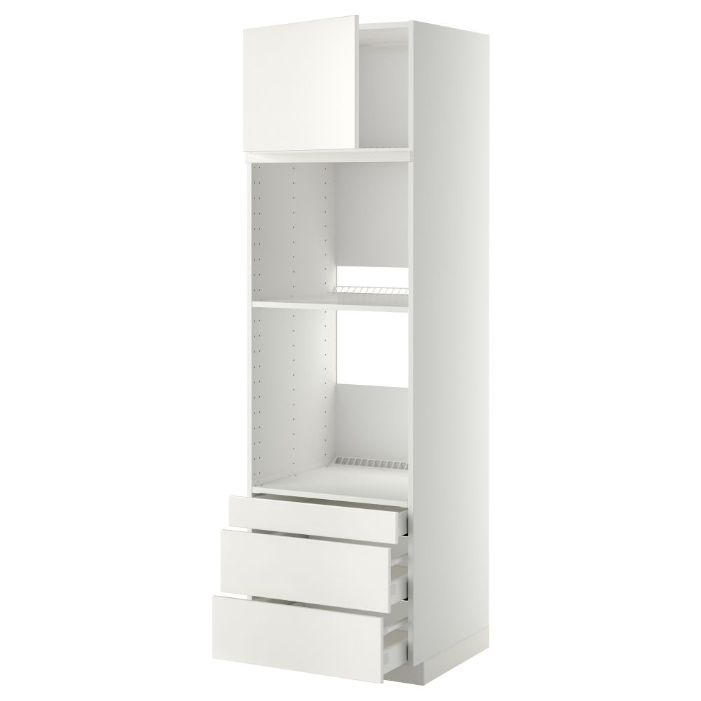 Высокий шкаф для духовки комбинированный, духовка + дверца, 3 ящика МЕТОД / МАКСИМЕРА, белый, Веддинге белый - фото 1