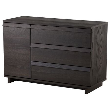 Комод с 3 ящиками, 1 дверцей ОППЛАНД, коричневая морилка ясеневый шпон (120x80 см)