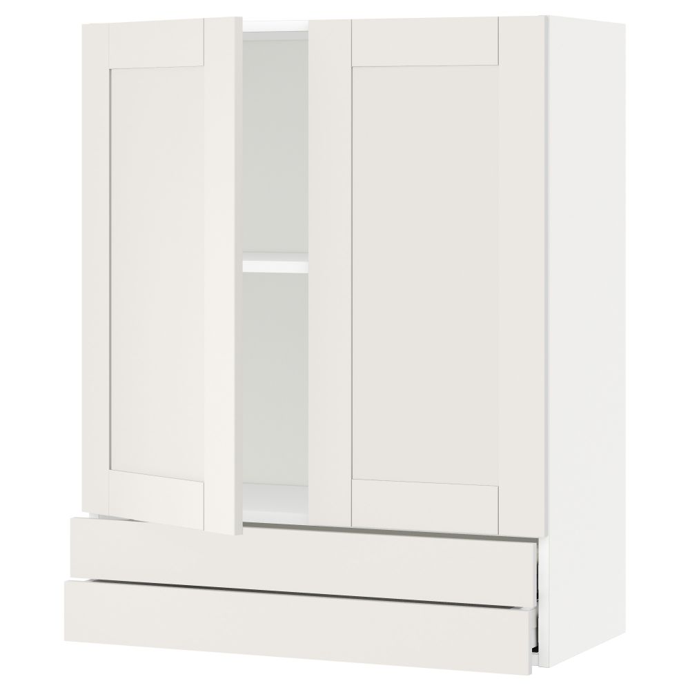 Навесной шкаф, 2 дверцы, 2 ящика МЕТОД / МАКСИМЕРА, белый, Сэведаль белый - схема-чертеж с размерами