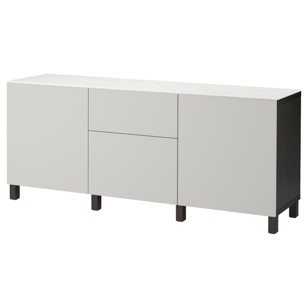 Комбинация для хранения с дверцами, ящиками БЕСТО, черно-коричневый, Лаппвикен светло-серый (180x42x74 см) - фото 1