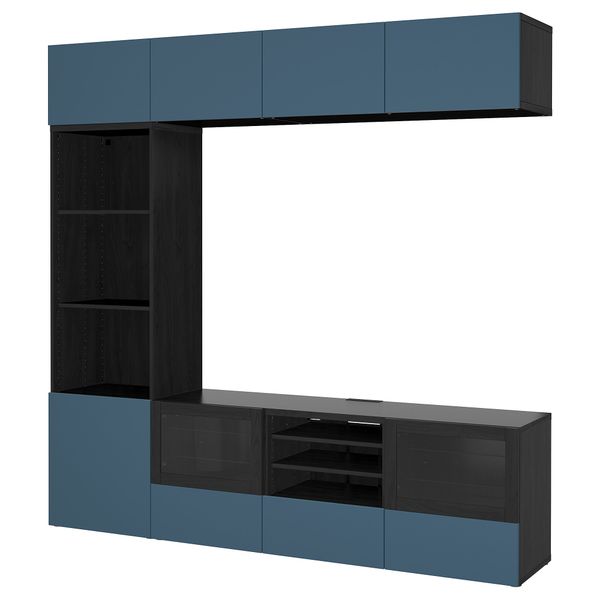 Шкаф для ТВ, комбинированный, стекляные дверцы БЕСТО, черно-коричневый Вальвикен, темно-синий прозрачное стекло - фото 1