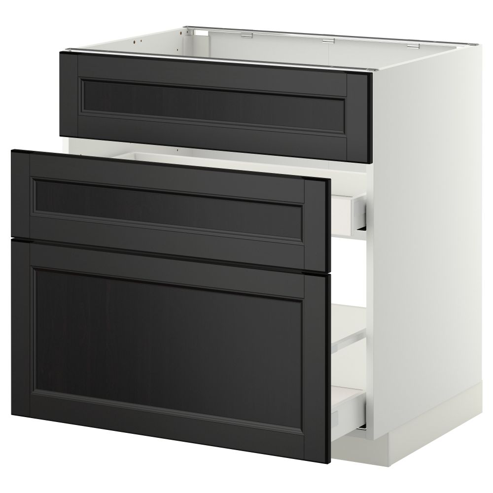 Напольный шкаф под мойку + 3 фронтальных панели, 2 ящика МЕТОД / МАКСИМЕРА, белый, Лаксарби черно-коричневый - схема-чертеж с размерами