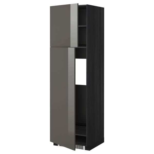 Высокий шкаф для холодильника, 2 дверцы МЕТОД, черный, Рингульт серый - схема-чертеж с размерами