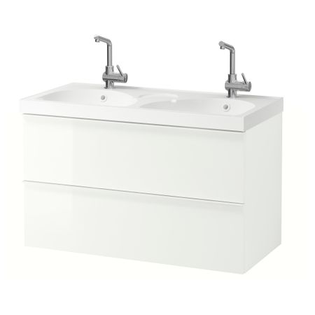Шкаф для раковины с 2 ящиками ГОДМОРГОН / ЭДЕБОВИКЕН, глянцевый белый (100x49x64 см)