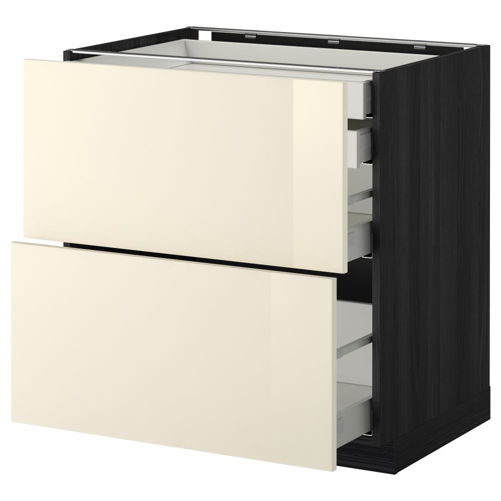 Напольный шкаф 2 фронтальные панели, 2 нижних, 1 средний, 1 высокий ящик МЕТОД / МАКСИМЕРА, черный, Рингульт кремовый - фото 1