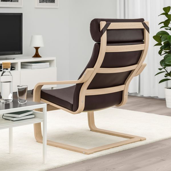 Кресло, дубовый шпон, беленый/Глосе темно-коричневый IKEA POÄNG ПОЭНГ 192.817.07 - фото 3