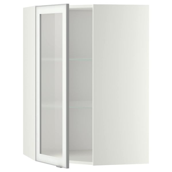 Угловой навесной шкаф с полками, стекляными дв, белый/Ютис матовое стекло 68x100 см IKEA METOD МЕТОД 192.384.03 - фото 1