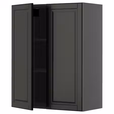 METOD Навесной шкаф с полками/2дверцы - черно-серый/Bodbyn чёрный 80x100 см