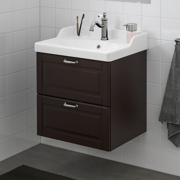 Шкаф для раковины с 2 ящ, Кашён темно-серый, ХАМНШЕР смеситель 62x49x68 см IKEA ГОДМОРГОН / РЭТТВИКЕН 292.928.33 - схема-чертеж с размерами