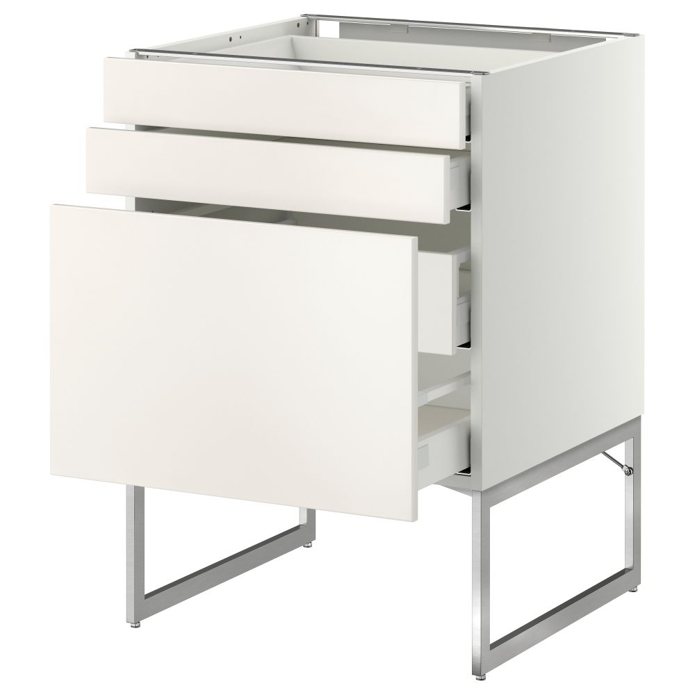 Напольный шкаф 3 фронтальных панели, 2 нижних, 2 средних ящика МЕТОД / МАКСИМЕРА, белый, Веддинге белый - схема-чертеж с размерами