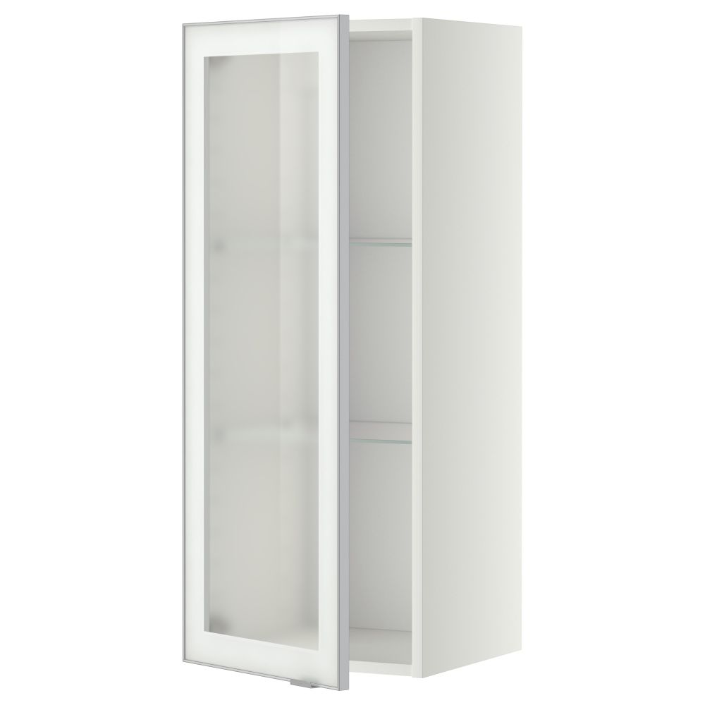 Навесной шкаф с полками, стекляными дверцы МЕТОД, белый, Ютис матовое стекло - схема-чертеж с размерами