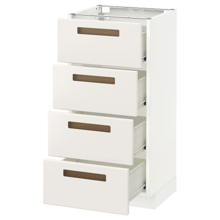 Напольный шкаф 4 фронтальных панели/4 ящика МЕТОД / ФОРВАРА, белый, Мэрста белый