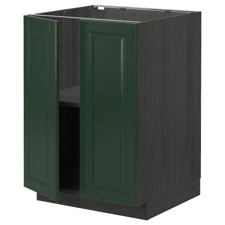 Напольный шкаф с полками/2двери, черный/Будбин темно-зеленый 60x60 см IKEA МЕТОД 393.129.63