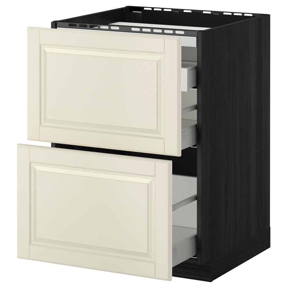 Напольный шкаф, 2 фронтальных панели, 3 ящика МЕТОД / МАКСИМЕРА, черный, Будбин белый с оттенком - схема-чертеж с размерами