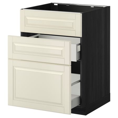 Напольный шкаф под мойку + 3 фронтальных панели, 2 ящика МЕТОД / МАКСИМЕРА, черный, Будбин белый с оттенком